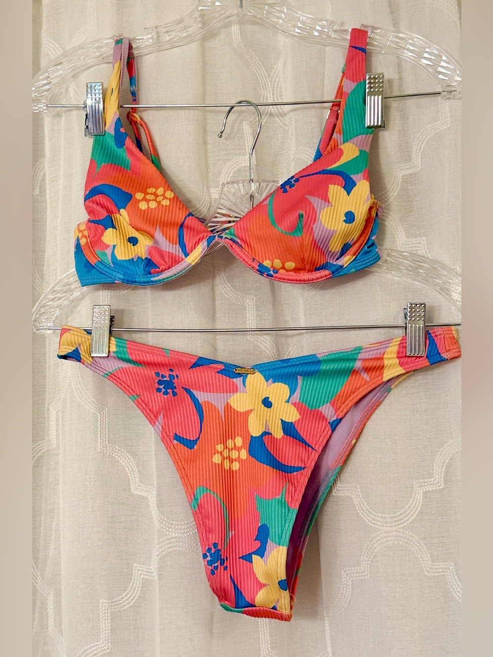 Hollister Bright Floral Ribbed Bikini Set XS 🌺☀️ - Picture 1 of 12